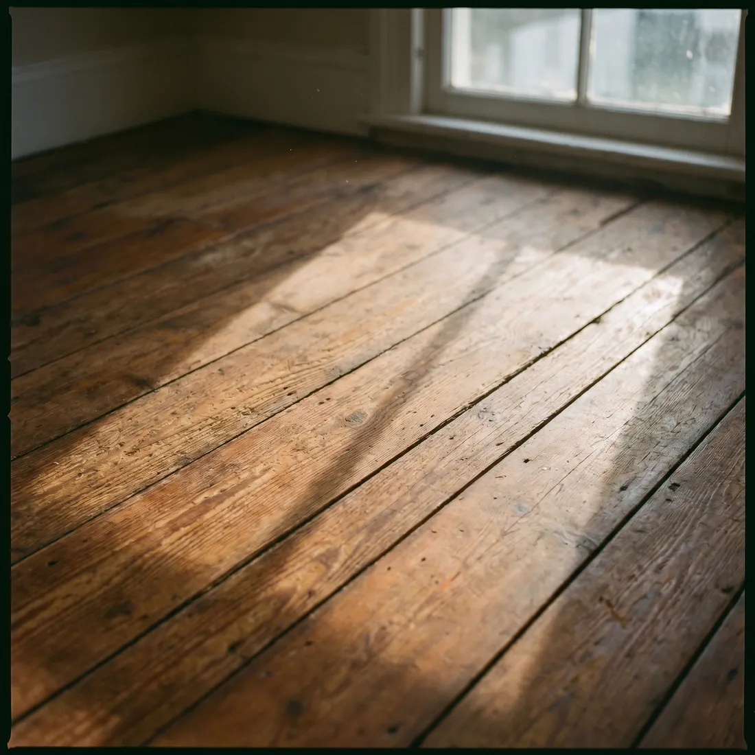 Stripped wooden floorboards