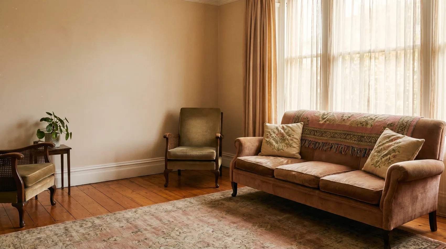 A freshly cleaned, furnished period living room